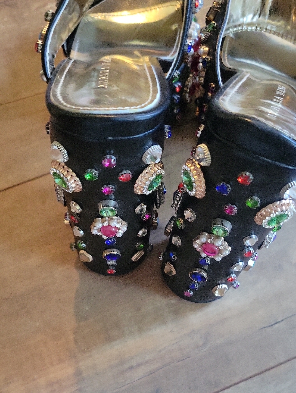 AZALEA WANG Embellished Black Platform Sandals for Women - Picture 5 of 12